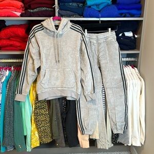 Adidas Ivy Park by Beyoncé gray/black striped corduroy sweatsuit size XXS
